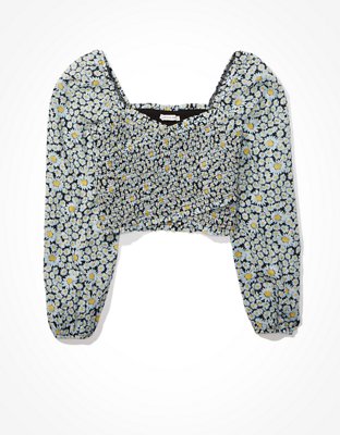 AE Long-Sleeve Smocked Blouse