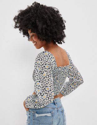 AE Long-Sleeve Smocked Blouse