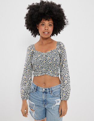 AE Long-Sleeve Smocked Blouse