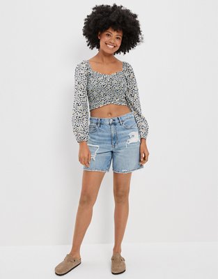 AE Long-Sleeve Smocked Blouse