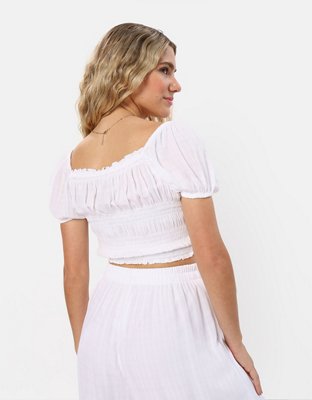 AE Smocked Puff-Sleeve Blouse