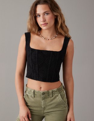 AE Cropped SquareNeck Corset Tank Top