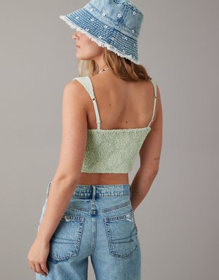 AE Top sin Mangas Cortado Estilo Corsé con Cuello Cuadrado