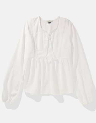 AE Tie-Front Long-Sleeve Peasant Top