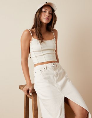 AE Top sin Mangas Cortado de Denim estilo Corsé