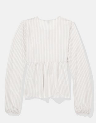 AE Tie-Front Long-Sleeve Peasant Top