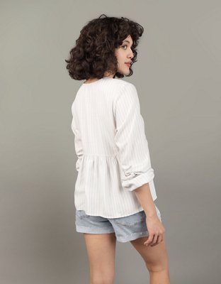 AE Tie-Front Long-Sleeve Peasant Top