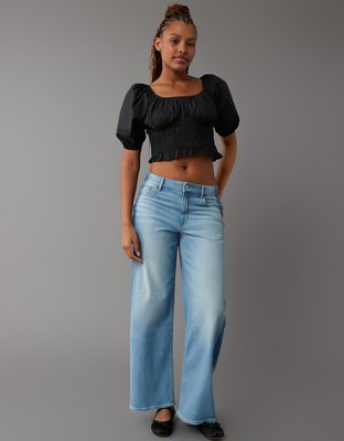 AE Ruched Puff-Sleeve Top