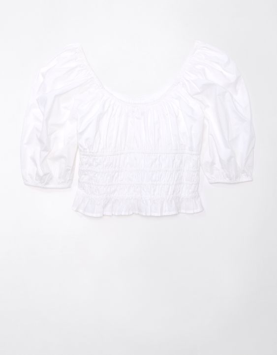 AE Ruched Puff-Sleeve Top