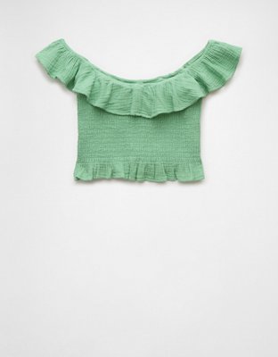 AE Top Tubo con Hombros Caídos Bordado con Nido de Abeja