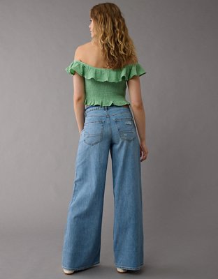 AE Top Tubo con Hombros Caídos Bordado con Nido de Abeja