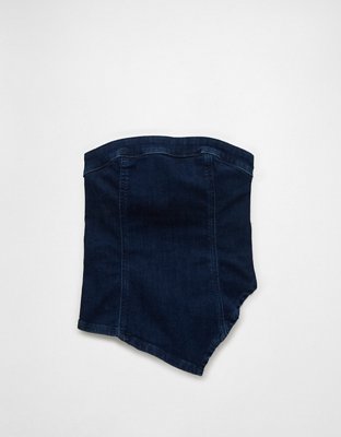 AE Asymmetrical Denim Tube Top