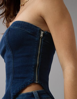 AE Asymmetrical Denim Tube Top