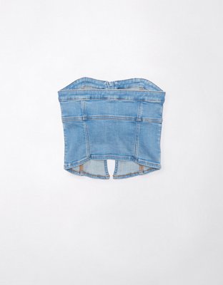 AE Denim Zip-Front Tube Top