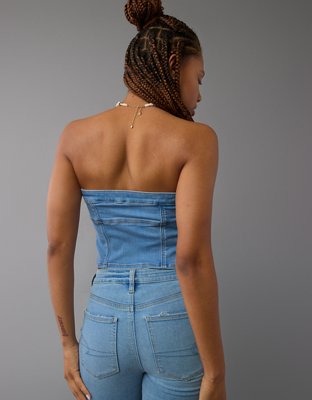 AE Denim Zip-Front Tube Top