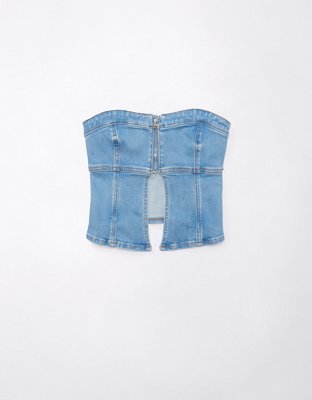 AE Denim Zip-Front Tube Top