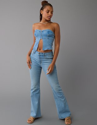 AE Denim Zip-Front Tube Top