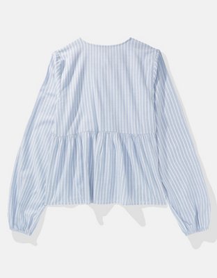 AE Tie-Front Long-Sleeve Peasant Top