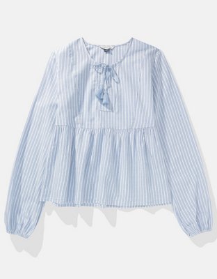 AE Tie-Front Long-Sleeve Peasant Top | American Eagle