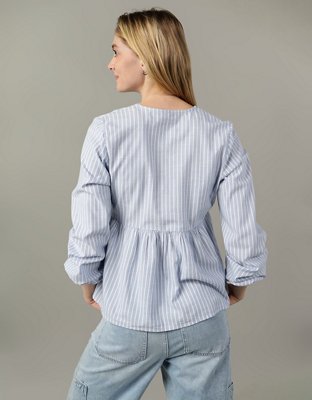 AE Tie-Front Long-Sleeve Peasant Top