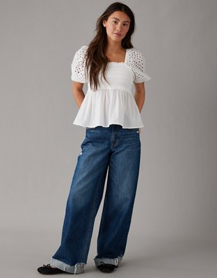 White Eyelet Top and White Flare Jeans