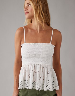 AE Lace-Trim Pintuck Tank Top