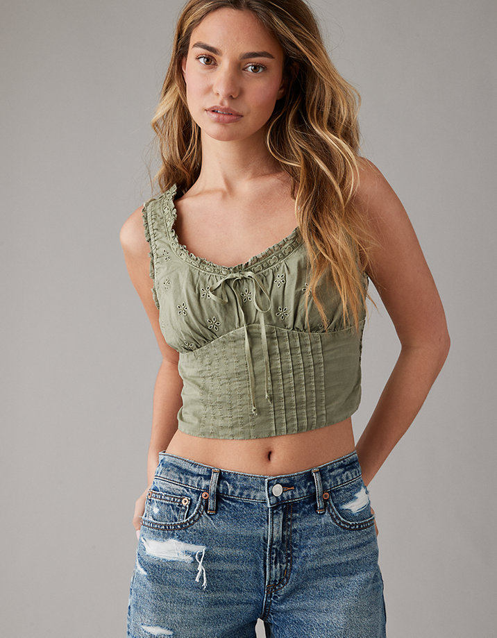 AE Cropped Pintuck Tank Top