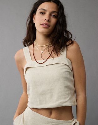 AE Cropped Linen-Blend Tank Top