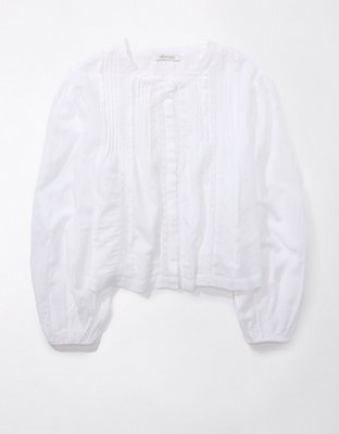 AE Pintucked Long-Sleeve Blouse