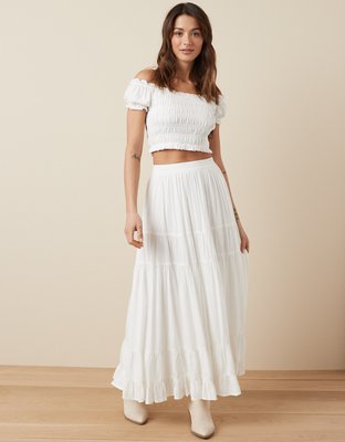 AE Off-The-Shoulder Cropped Smocked Top