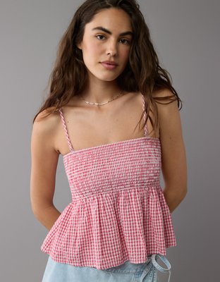 AE Smocked Gingham Babydoll Tube Top