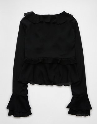 AE Long-Sleeve Ruffle Tie Front Shirt