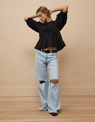 AE High-Neck Eyelet Blouse