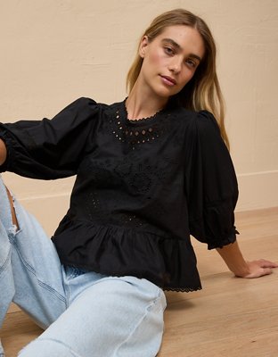 AE High-Neck Eyelet Blouse