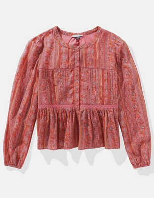 AE Blusa Estilo Babydoll Manga Larga