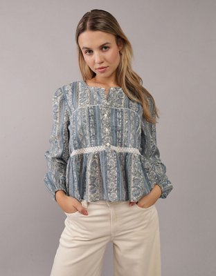 AE Long-Sleeve Babydoll Blouse