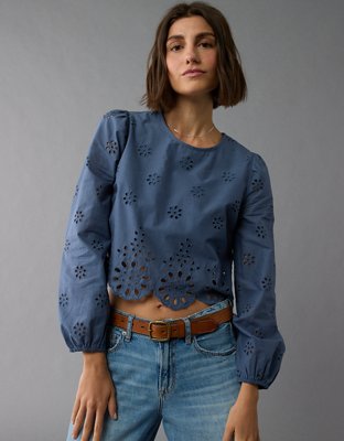 AE Long-Sleeve High Neck Crop Top