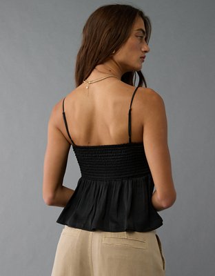 AE Top Babydoll de Satén sin Mangas con Moño
