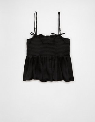 AE Top Babydoll de Satén sin Mangas con Moño