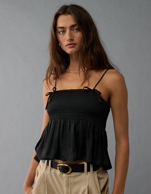 AE Top Babydoll de Satén sin Mangas con Moño