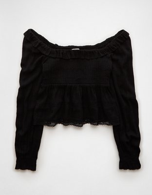Женские рубашки American Eagle AE Long-Sleeve Smocked Eyelet Shirt — фото 3