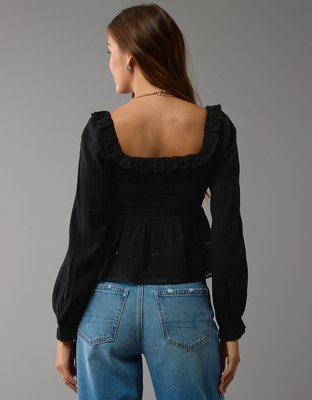 Женские рубашки American Eagle AE Long-Sleeve Smocked Eyelet Shirt — фото 2