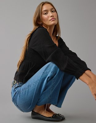 Женские рубашки American Eagle AE Long-Sleeve Smocked Eyelet Shirt — фото 4