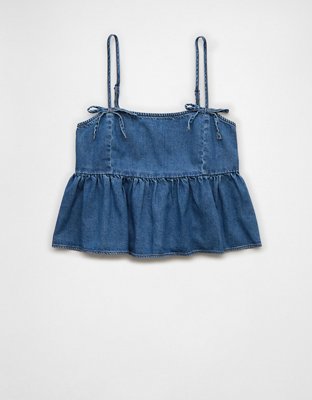 Бэби-долл AE Bow, с топом на бретелях, деним — American Eagle — фото 3