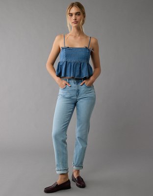 Бэби-долл AE Bow, с топом на бретелях, деним — American Eagle — фото 2
