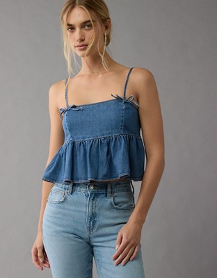 AE Denim Babydoll Bow Cami Tank Top