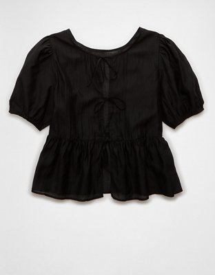 AE Tulle Puff Sleeve Tie Front Top