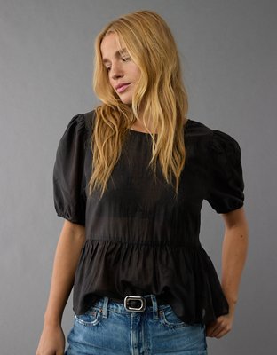 Женские топы American Eagle AE Puff-Sleeve Tie-Detail Top — фото 6