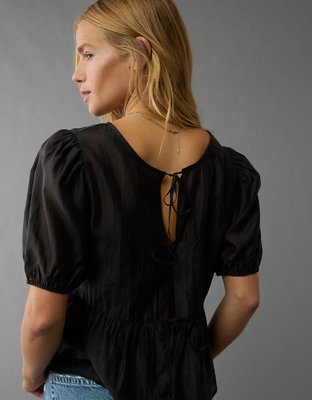 Женские топы American Eagle AE Puff-Sleeve Tie-Detail Top — фото 7