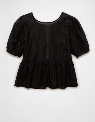 AE Puff-Sleeve Tie-Front Top